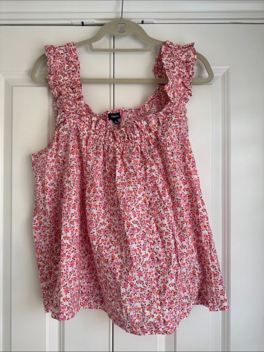NWT GAPBody Pink Multi Floral Ruffle Poplin Tank